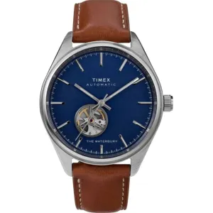 Timex Men's Watch - Waterbury Open Heart Dial Brown Strap Automatic | TW2U37700ZV Timex Watches