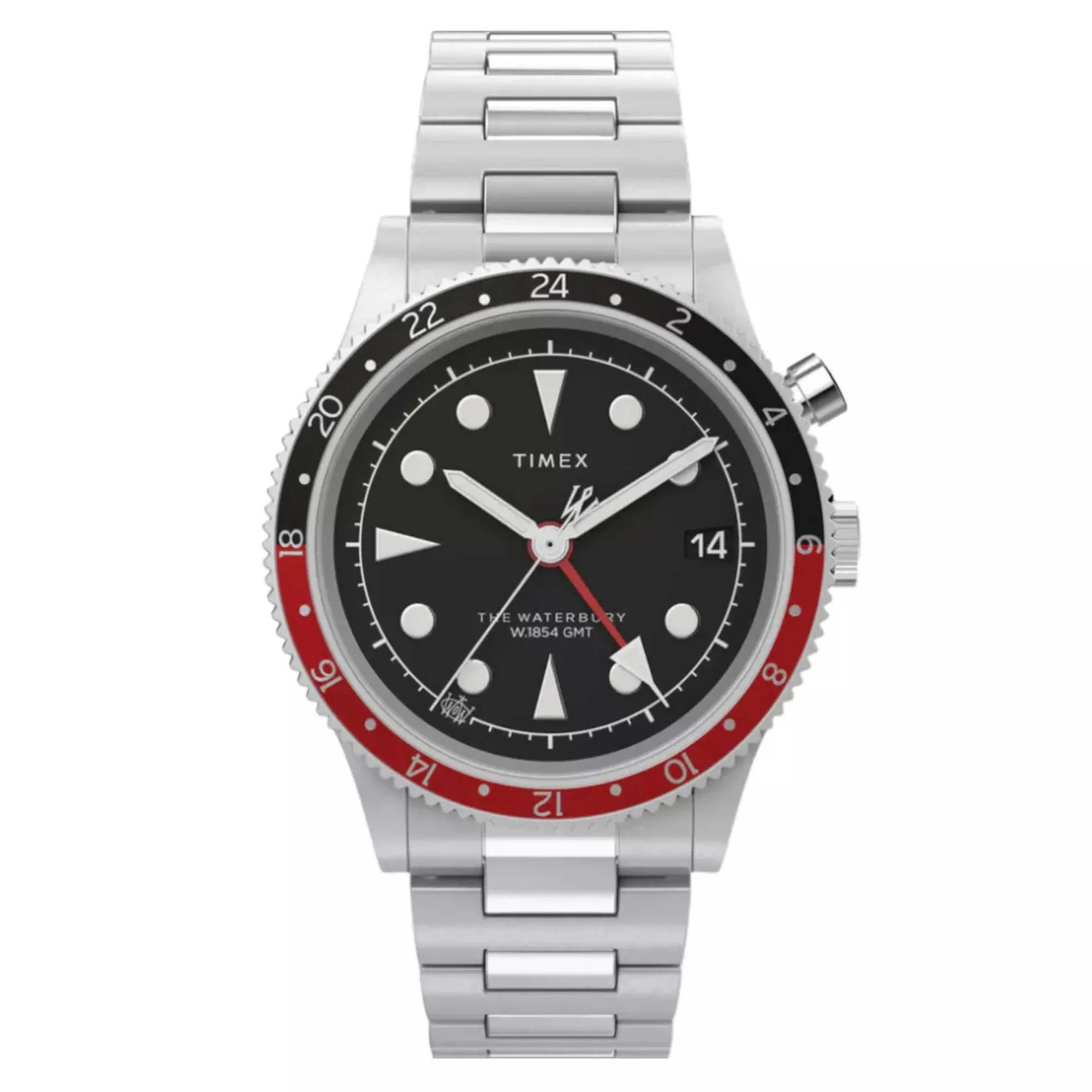 Timex Men's Watch - Waterbury Quartz GMT Black Dial Silver Tone Bracelet | TW2W22700VQ Timex Watches