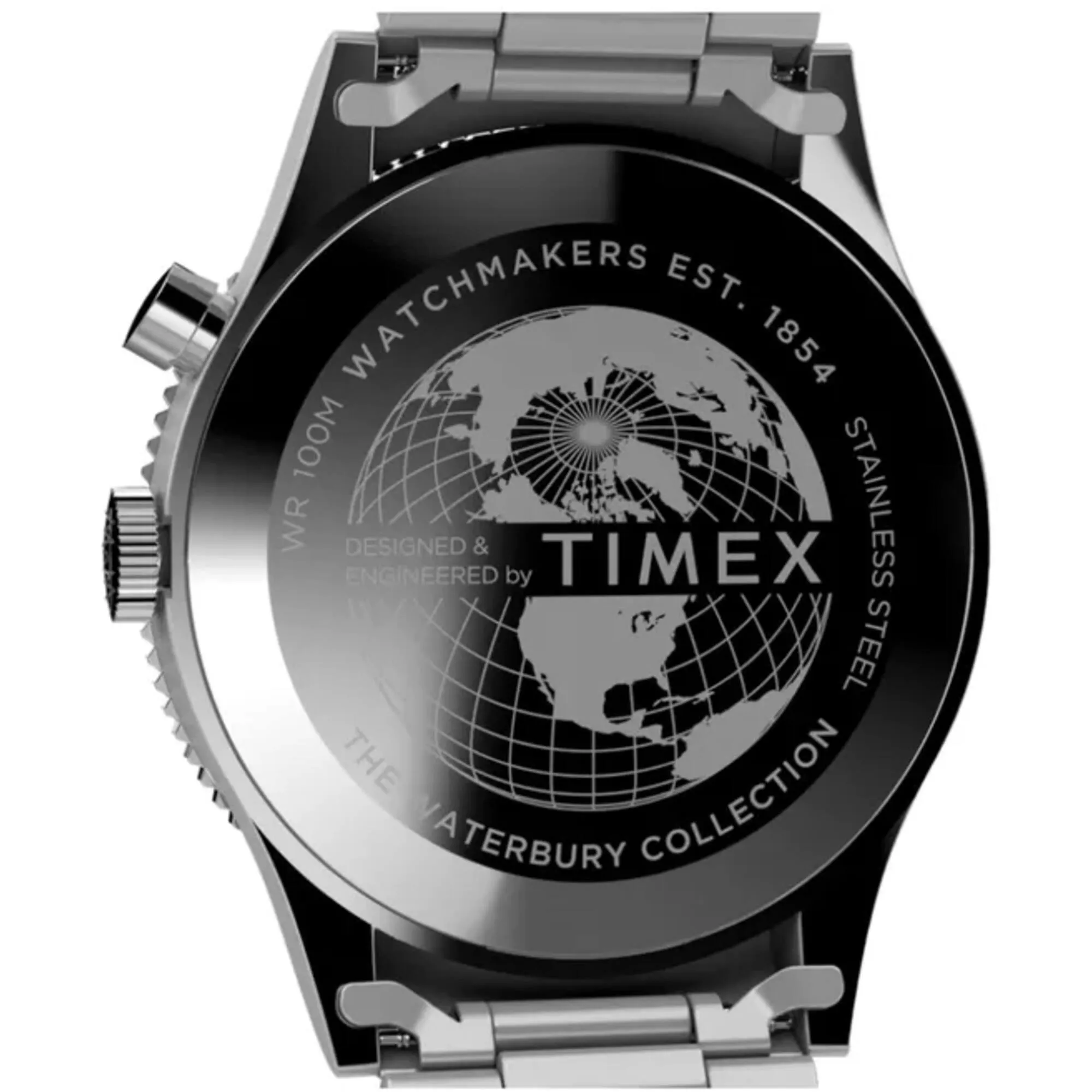 Timex Men's Watch - Waterbury Quartz GMT Black Dial Silver Tone Bracelet | TW2W22700VQ Timex Watches
