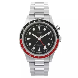 Timex Men's Watch - Waterbury Quartz GMT Black Dial Silver Tone Bracelet | TW2W22700VQ Timex Watches