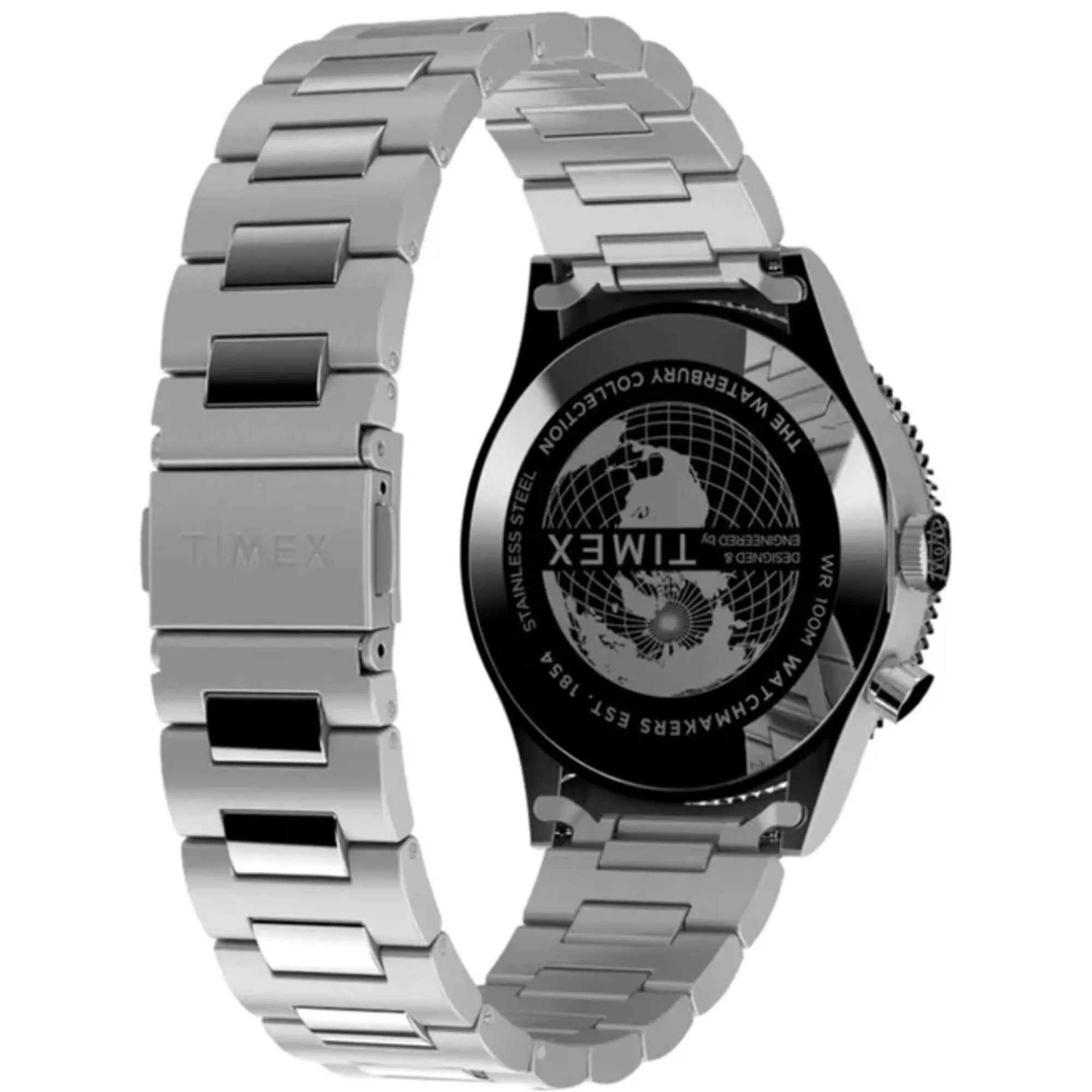 Timex Men's Watch - Waterbury Quartz GMT Black Dial Silver Tone Bracelet | TW2W22700VQ Timex Watches