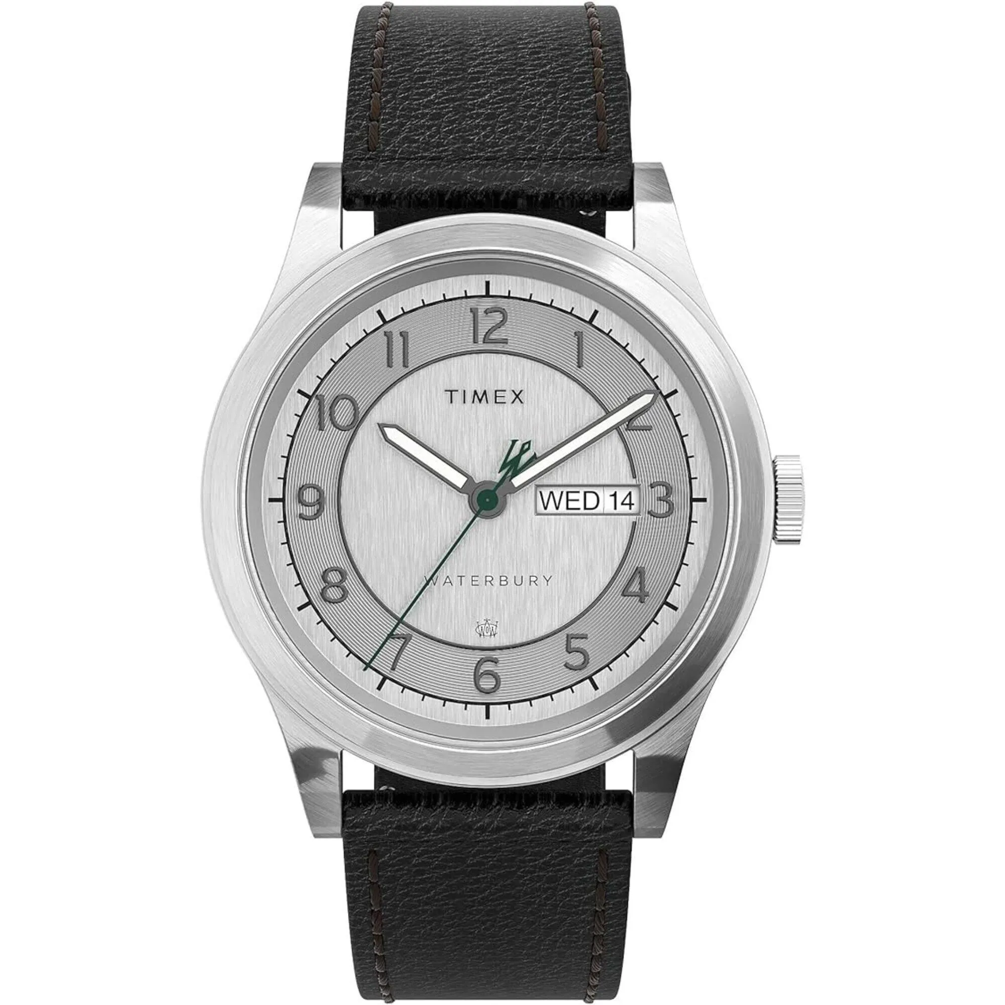 Timex Men's Watch - Waterbury Silver Dial Black Leather Strap Quartz | TW2U90200VQ Timex Watches