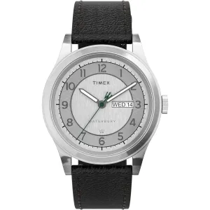Timex Men's Watch - Waterbury Silver Dial Black Leather Strap Quartz | TW2U90200VQ Timex Watches