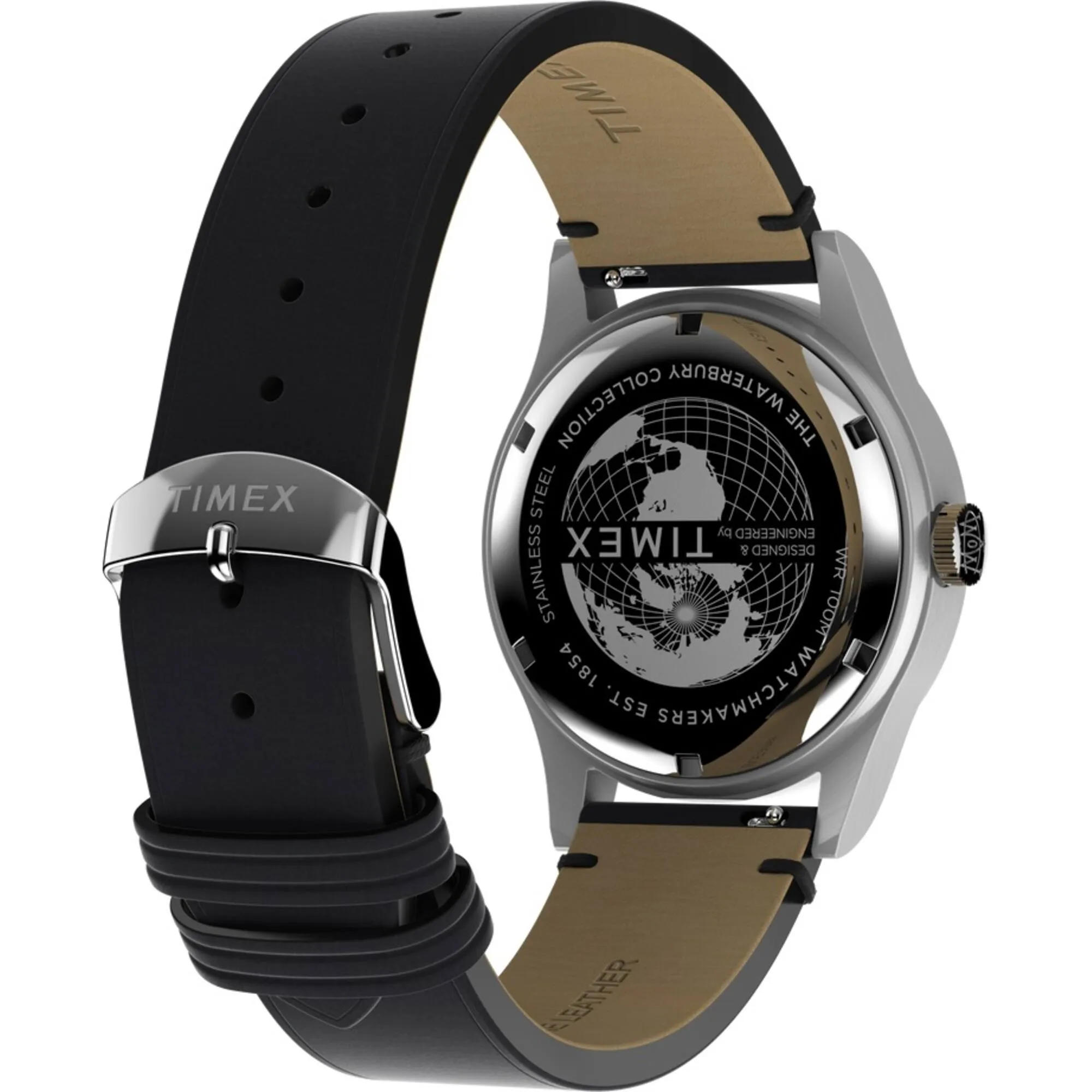 Timex Men's Watch - Waterbury Traditional Day Black Dial Leather Strap | TW2W14700VQ Timex Watches