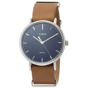 Timex Men's Watch - Weekender Fairfield Blue Dial Brown Leather Strap | TW2P97800VQ Timex Watches