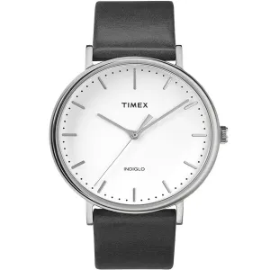 Timex Unisex Quartz Watch - Fairfield White Dial Black Leather Strap | TW2R26300VQ Timex Watches