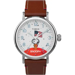Timex Unisex Watch - Standard Space Snoopy Brown Leather Strap Quartz | TW2T92300 Timex Watches