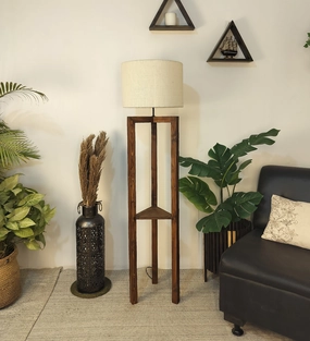 Triad Wooden Floor Lamp with Brown Base and Beige Fabric Lampshade (BULB NOT INCLUDED) garden LED light