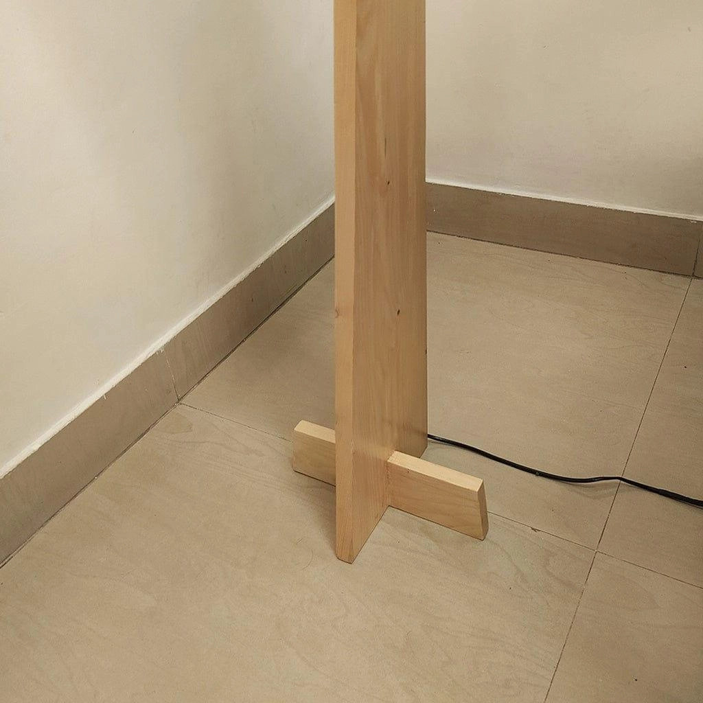 Trigo Wooden Floor Lamp with Beige Base and Red Printed Fabric Lampshade