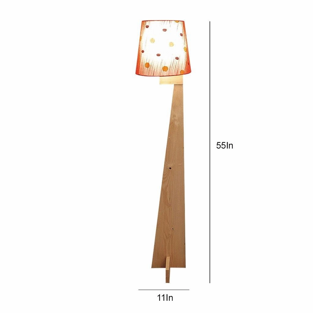 Trigo Wooden Floor Lamp with Beige Base and Red Printed Fabric Lampshade