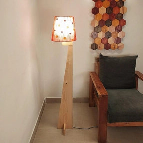 Trigo Wooden Floor Lamp with Beige Base and Red Printed Fabric Lampshade garden LED light
