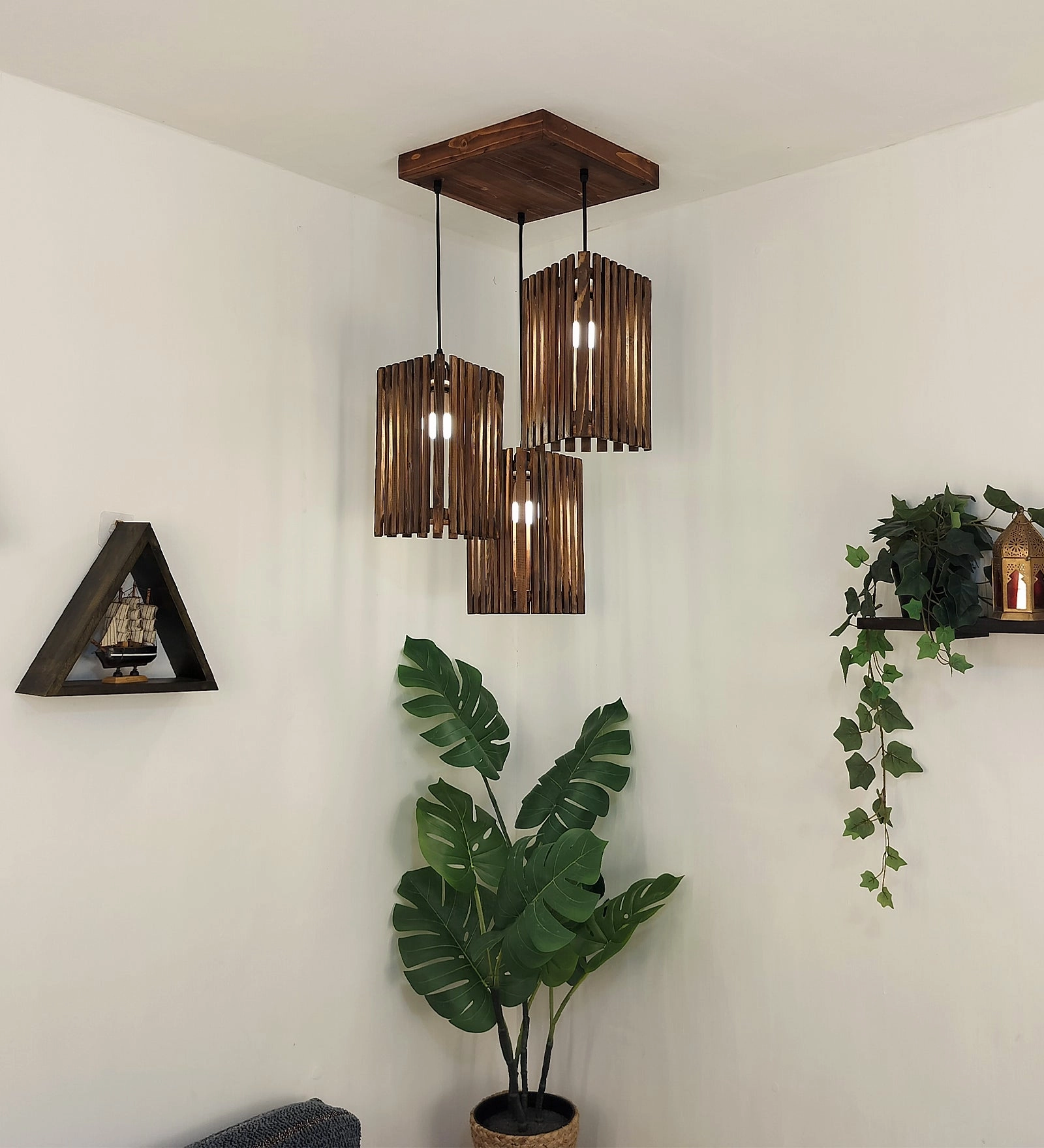 Trikona Brown Cluster Hanging Lamp (BULB NOT INCLUDED) contemporary ceiling fixture