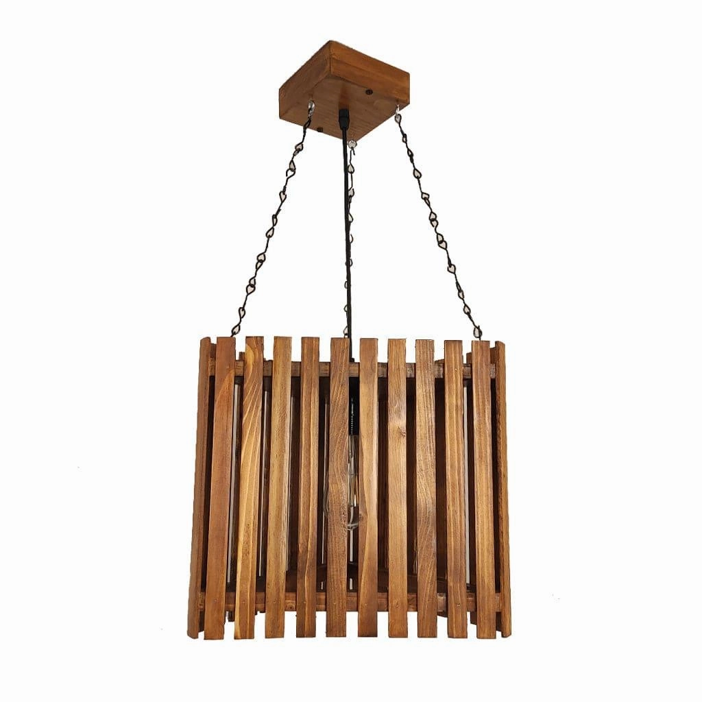 Trikona Brown Wooden Single Hanging Lamp