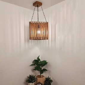 Trikona Brown Wooden Single Hanging Lamp contemporary ceiling fixture