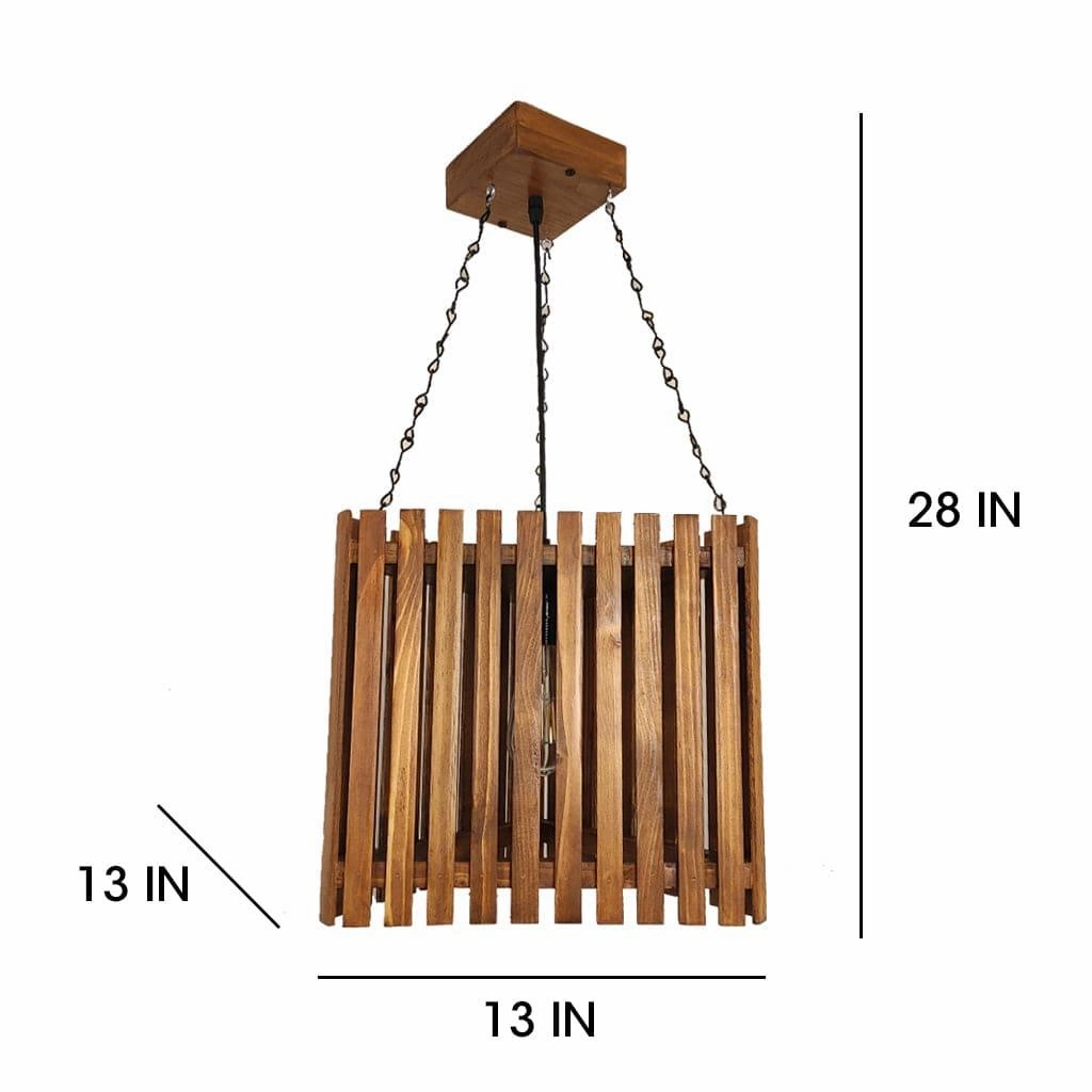 Trikona Brown Wooden Single Hanging Lamp