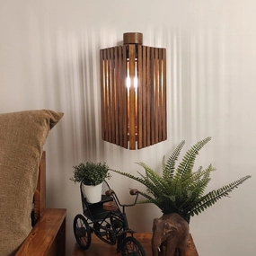 Trikona Brown Wooden Wall Light (BULB NOT INCLUDED) vintage desk lamp
