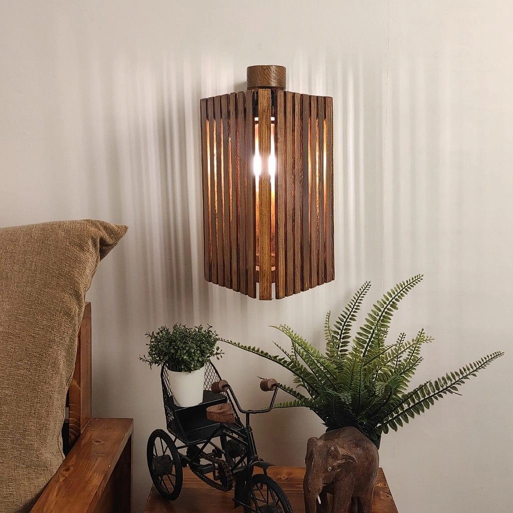 Trikona Brown Wooden Wall Light (BULB NOT INCLUDED) vintage desk lamp