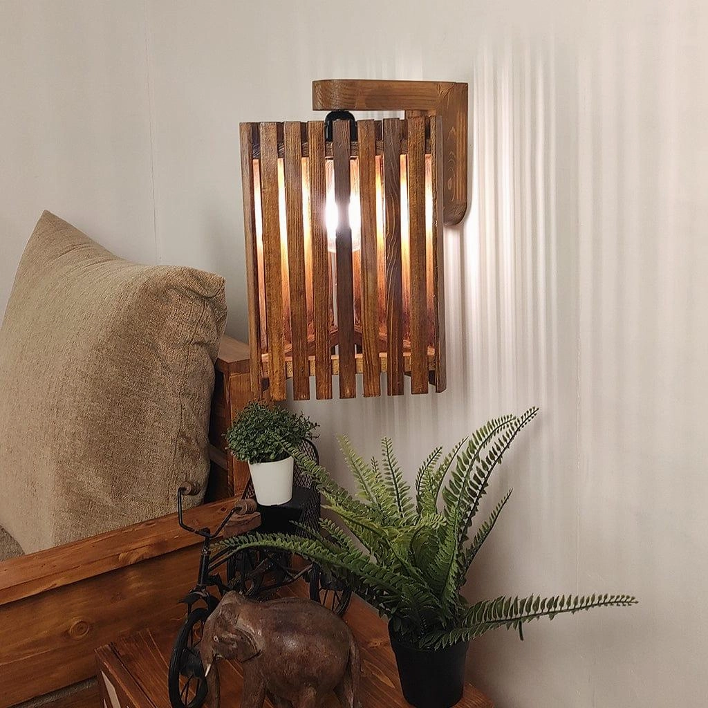 Trikona Brown Wooden Wall Light (BULB NOT INCLUDED)