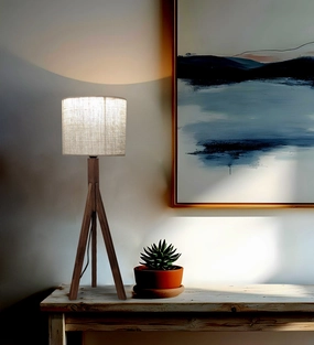 Triune Brown Wooden Table Lamp with White Printed Lampshade (BULB NOT INCLUDED) Louis Poulsen chandelier