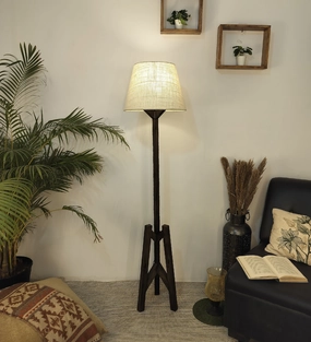 Troika Wooden Floor Lamp with Brown Base and Premium Beige Fabric Lampshade (BULB NOT INCLUDED) garden LED light
