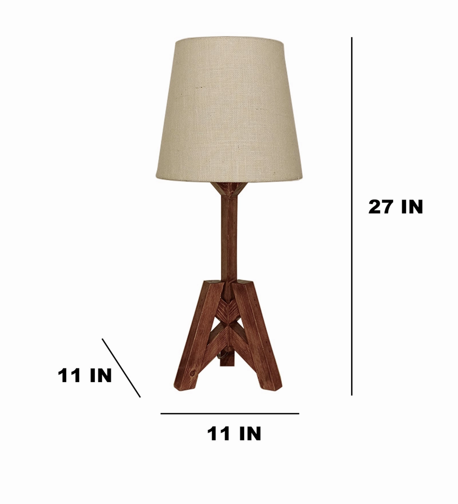 Troika Wooden Table Lamp with Brown Base and Premium White Fabric Lampshade (BULB NOT INCLUDED)