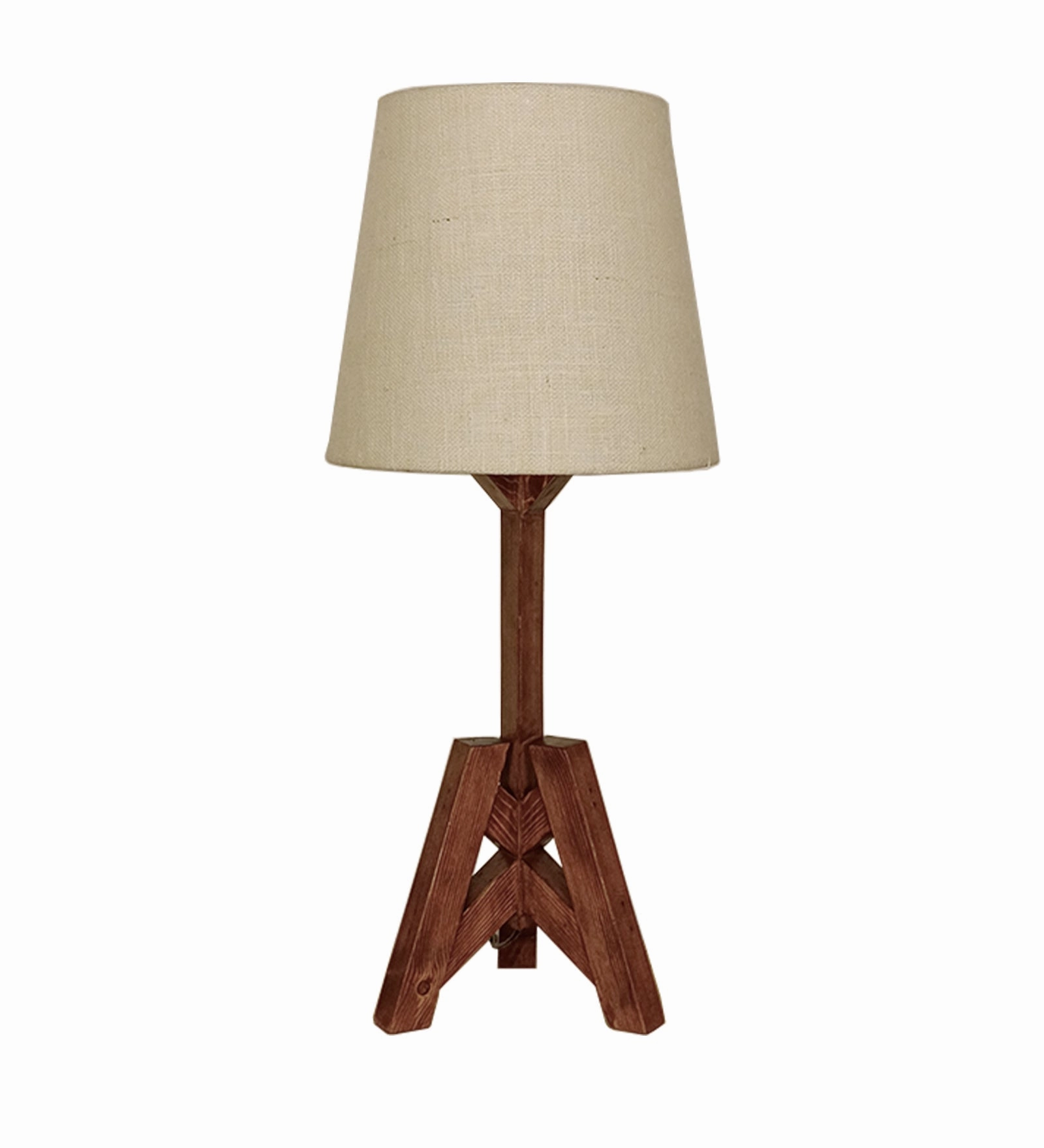 Troika Wooden Table Lamp with Brown Base and Premium White Fabric Lampshade (BULB NOT INCLUDED)