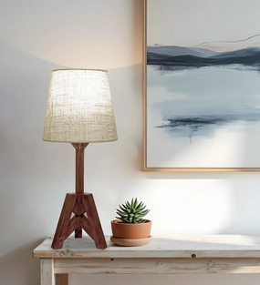 Troika Wooden Table Lamp with Brown Base and Premium White Fabric Lampshade (BULB NOT INCLUDED) Louis Poulsen chandelier