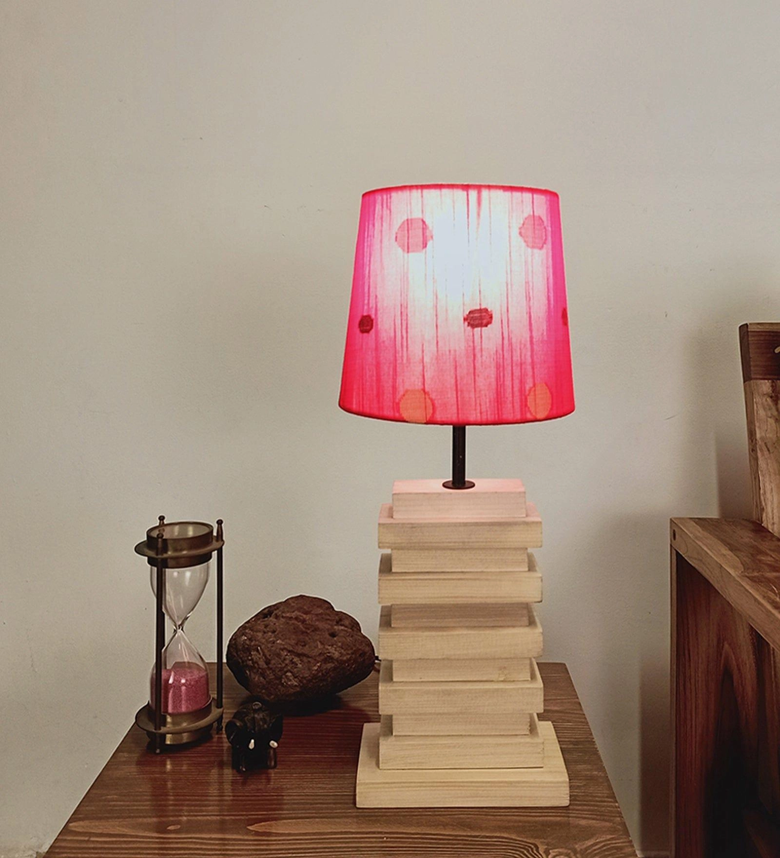 Truffle Brown Wooden Table Lamp with Yellow Printed Fabric Lampshade (BULB NOT INCLUDED)