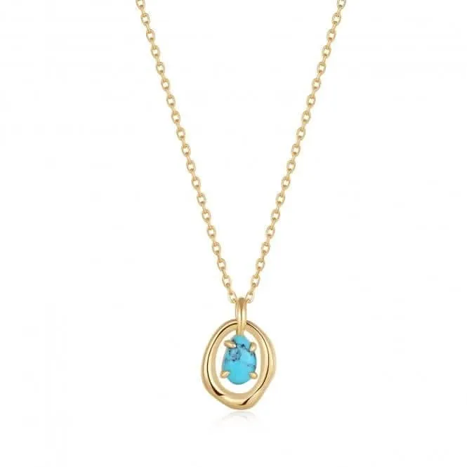 Turquoise Wave Circle Pendant Necklace N044-03G Ania Haie Jewellery