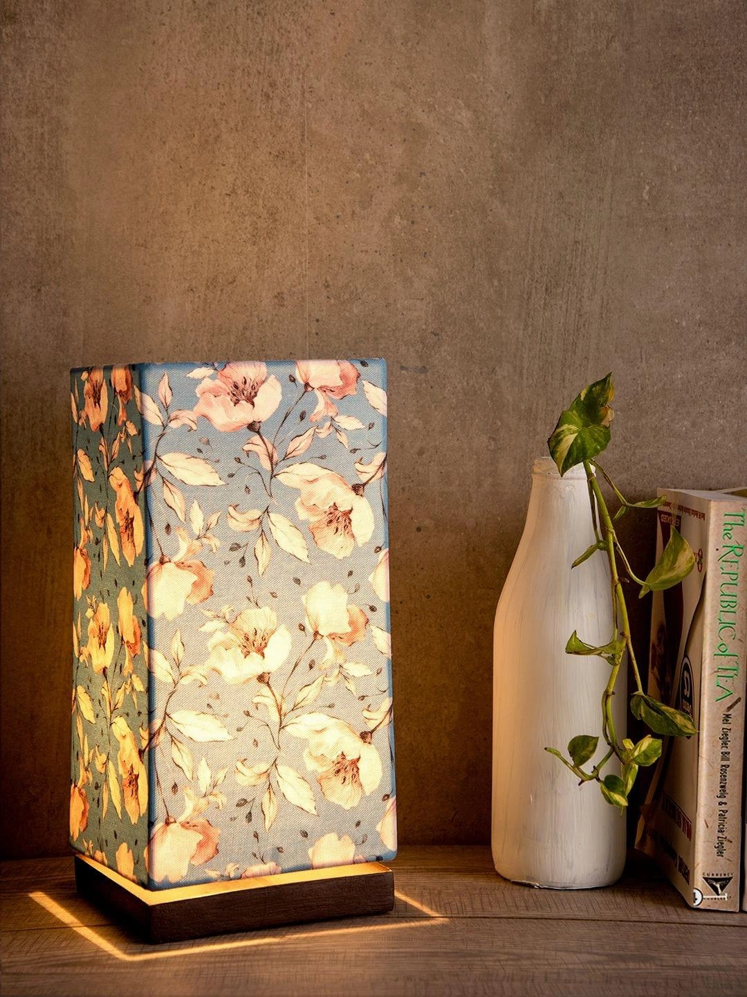 Turquoise Floral Lamp with Wooden Base Louis Poulsen chandelier