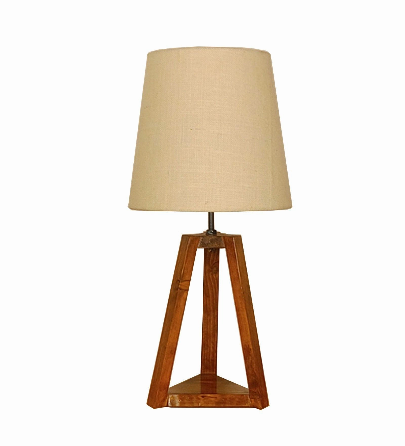 Vantage Brown Wooden Table Lamp with White Jute Lampshade (BULB NOT INCLUDED)