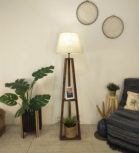 Vantage Wooden Floor Lamp with Brown Base and Jute Fabric Lampshade (BULB NOT INCLUDED) garden LED light