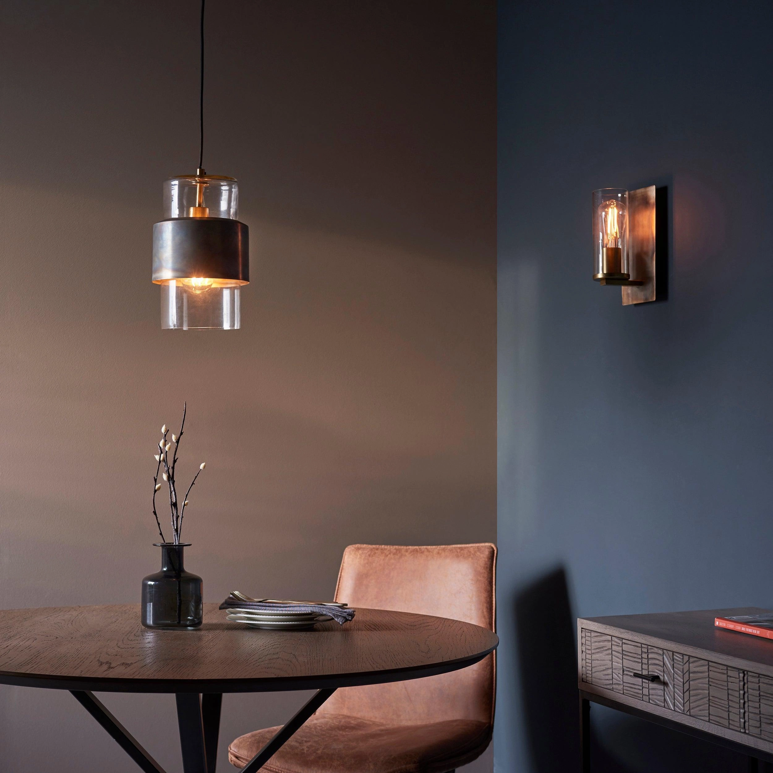 Vauxhall Modern Brass Patina Pendant - Clear Glass Shade