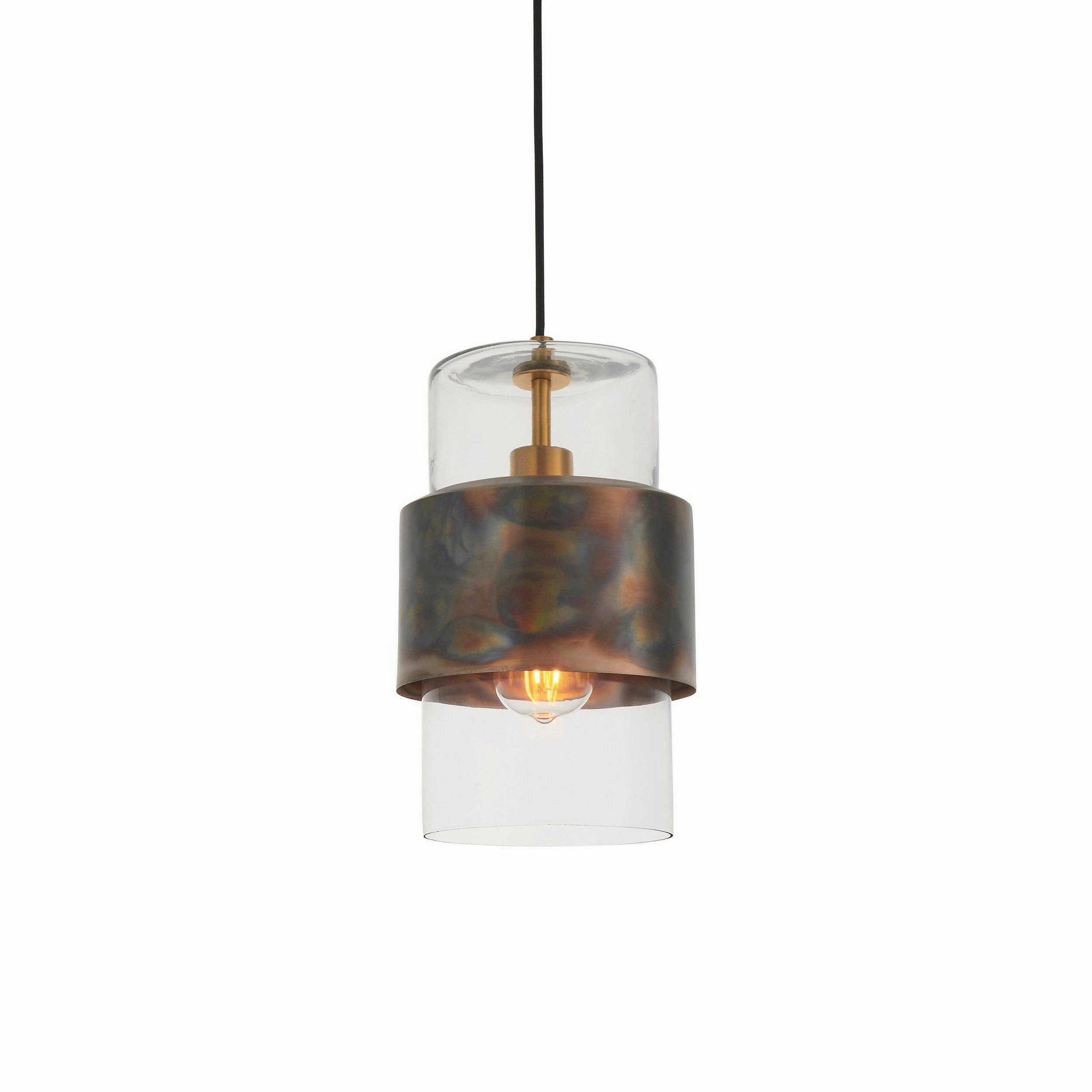 Vauxhall Modern Brass Patina Pendant - Clear Glass Shade minimalist ceiling light