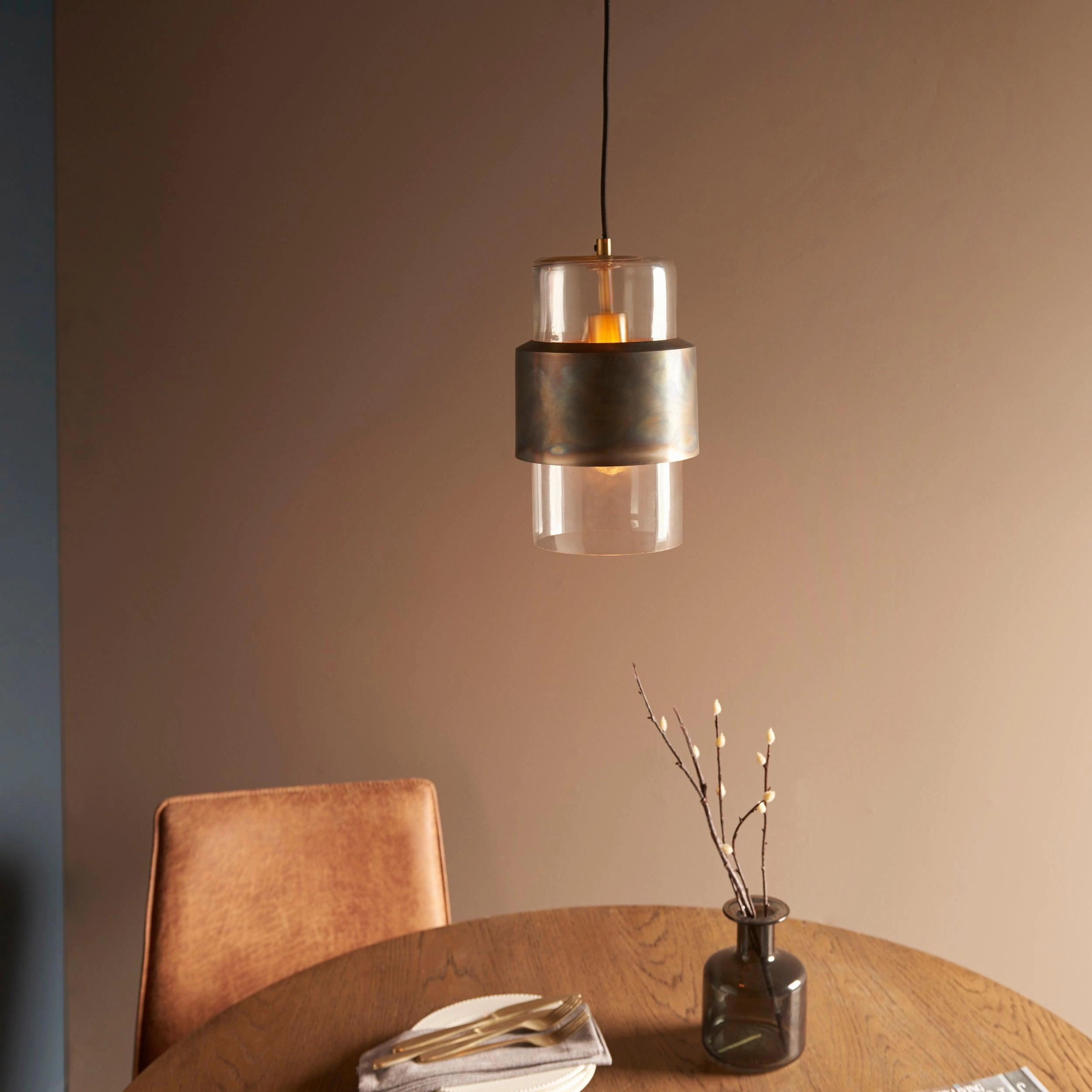 Vauxhall Modern Brass Patina Pendant - Clear Glass Shade