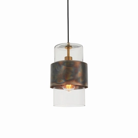 Vauxhall Modern Brass Patina Pendant - Clear Glass Shade minimalist ceiling light