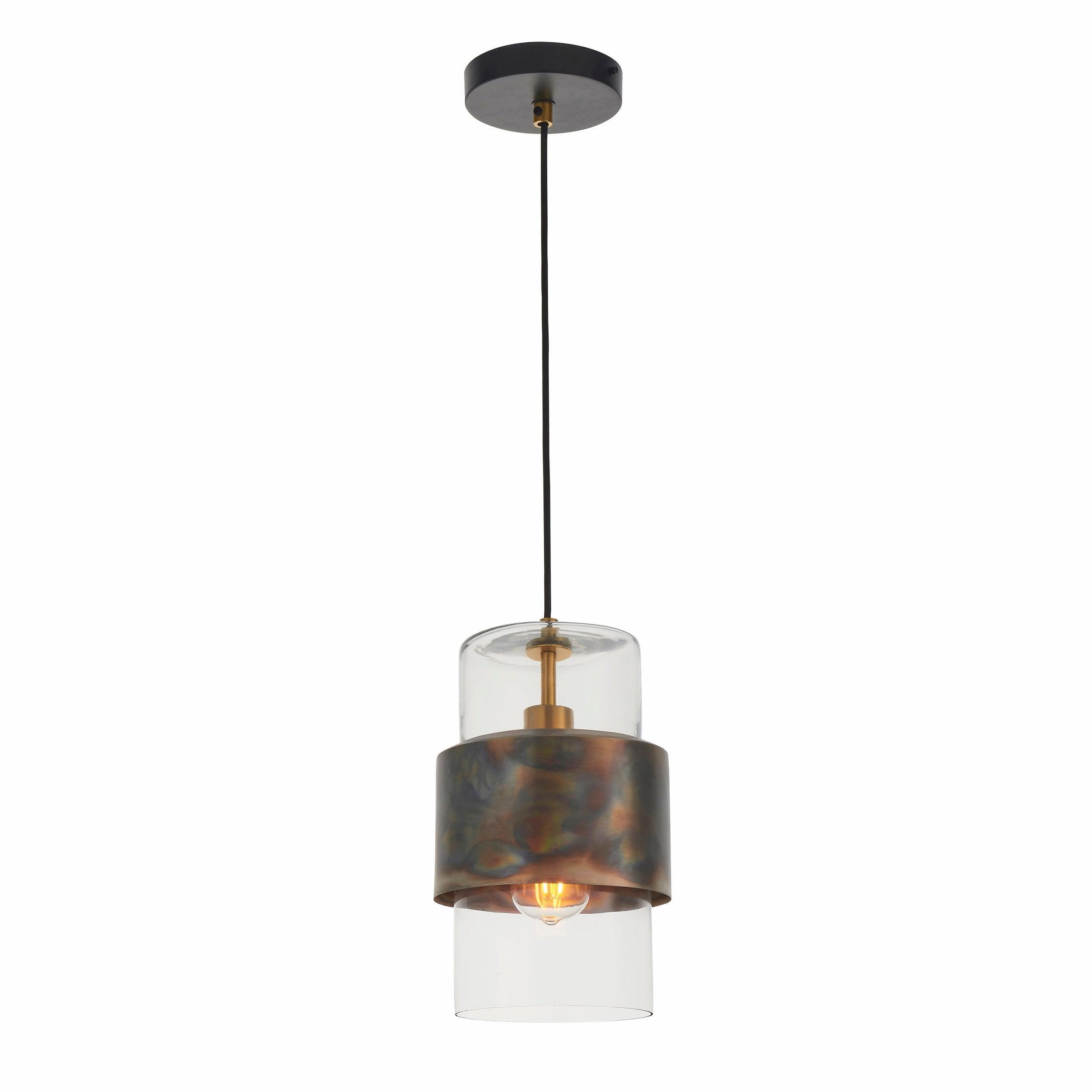 Vauxhall Modern Brass Patina Pendant - Clear Glass Shade