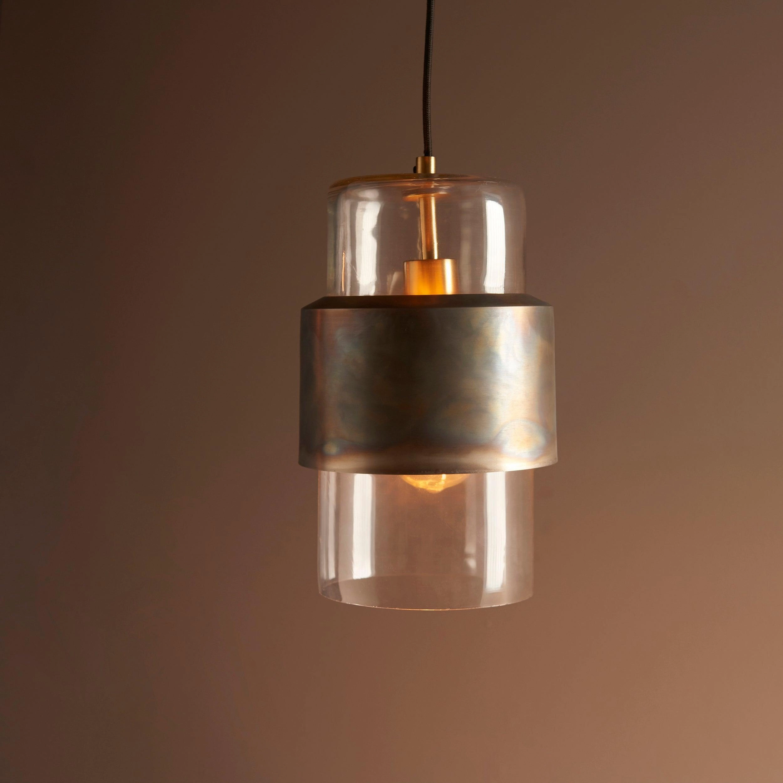 Vauxhall Modern Brass Patina Pendant - Clear Glass Shade