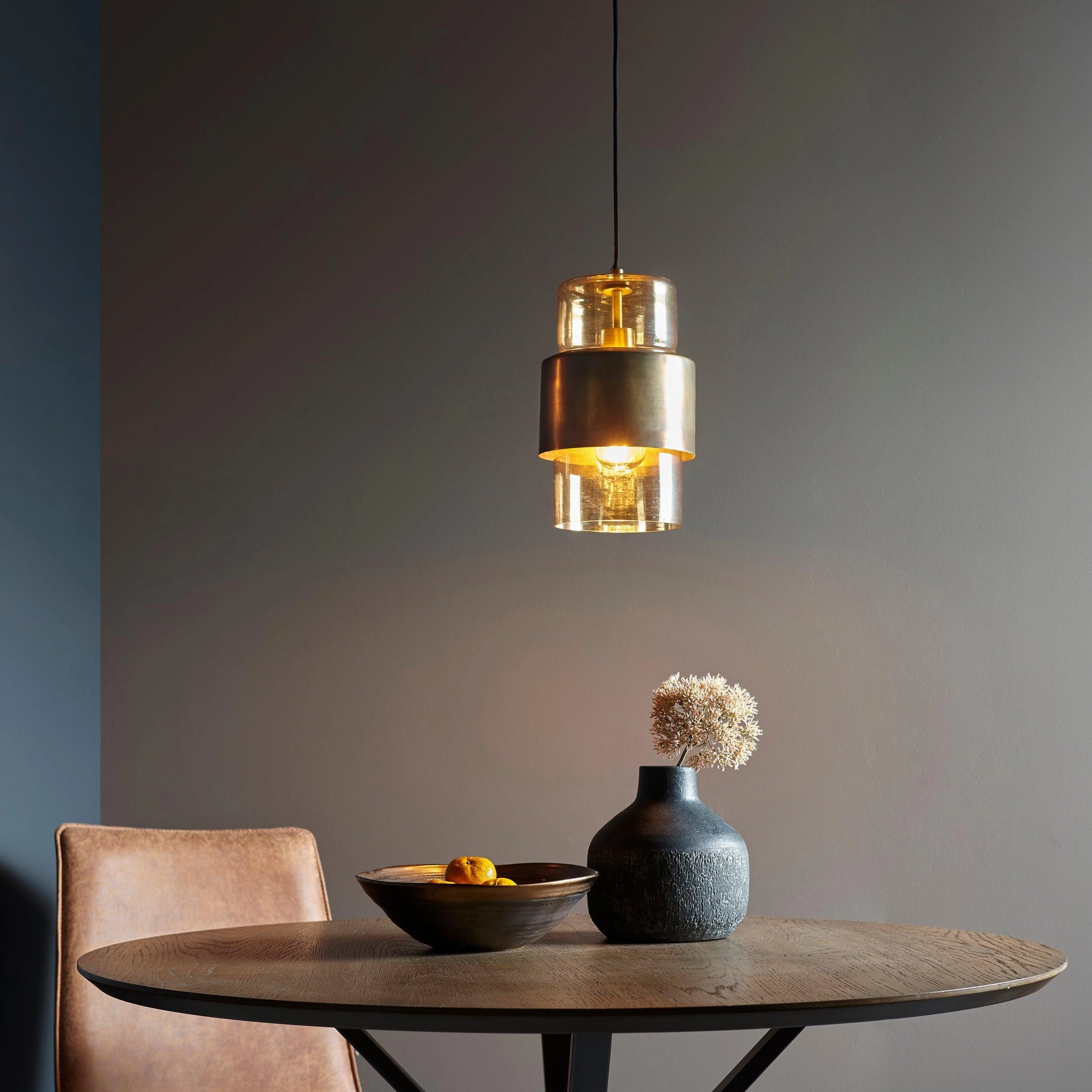 Vauxhall Modern Brass Patina Pendant With Champagne Glass