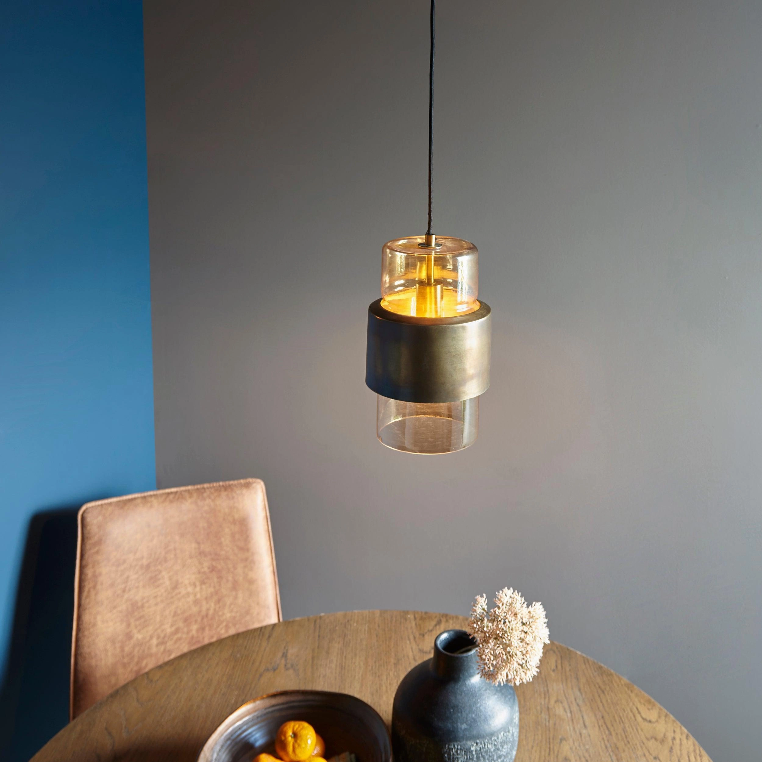 Vauxhall Modern Brass Patina Pendant With Champagne Glass
