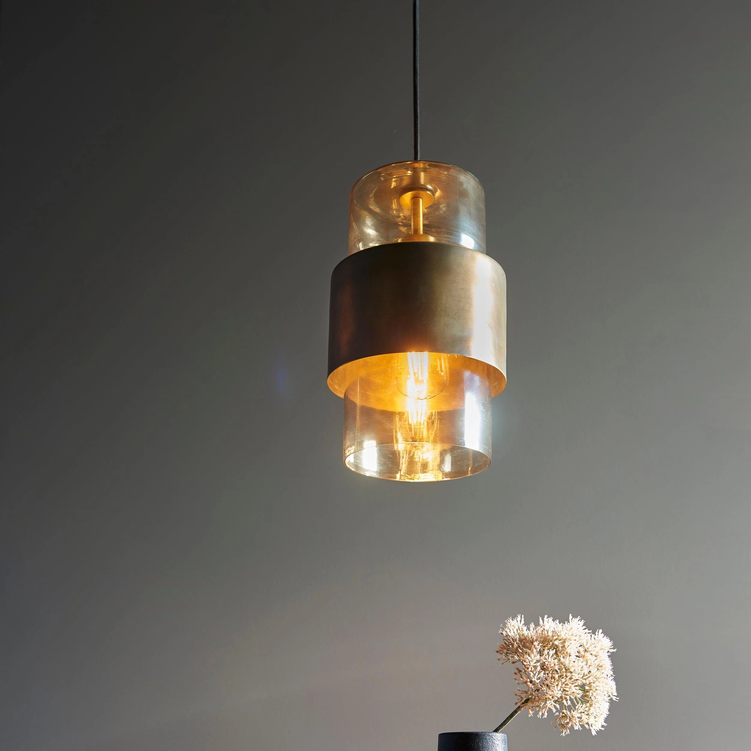 Vauxhall Modern Brass Patina Pendant With Champagne Glass