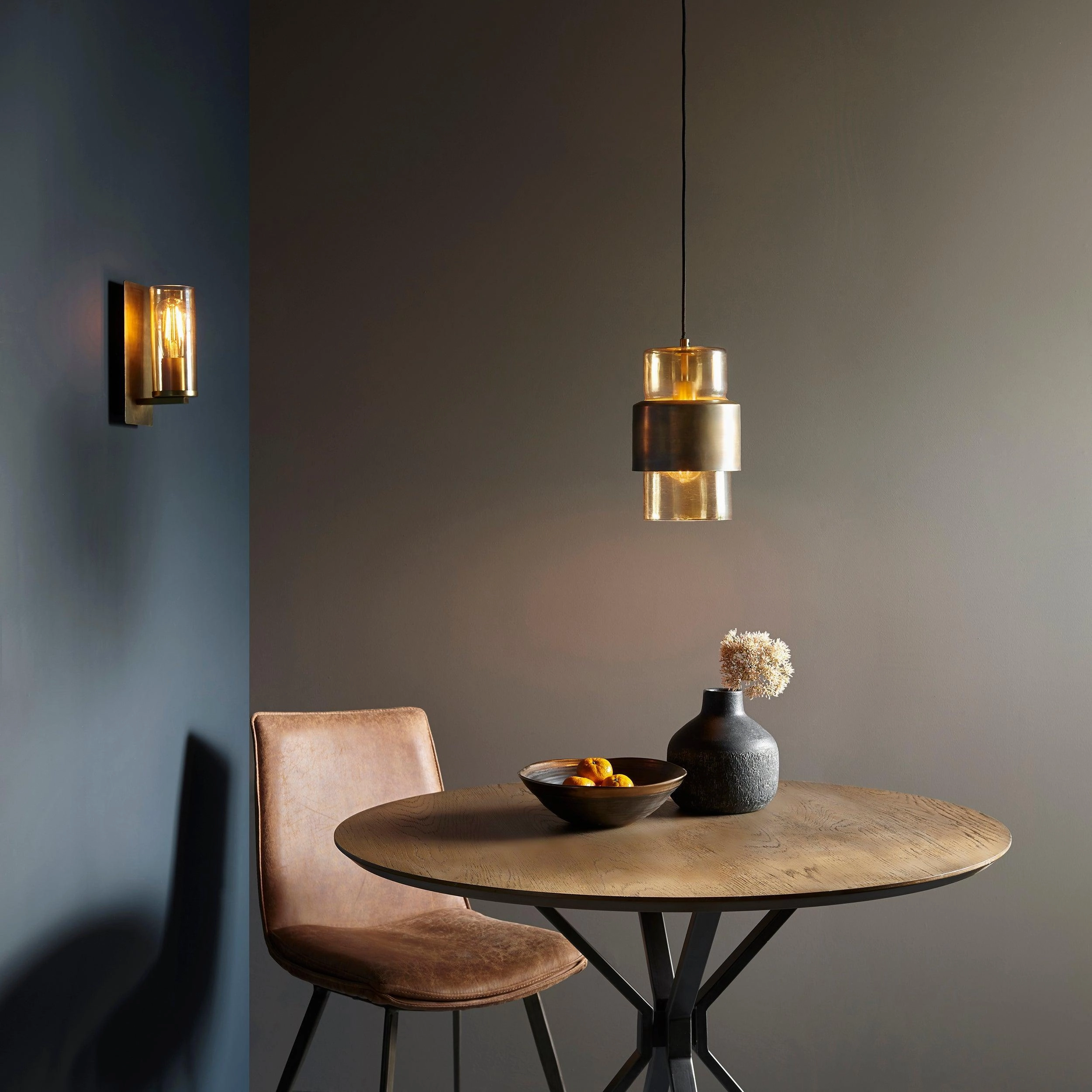 Vauxhall Modern Brass Patina Pendant With Champagne Glass