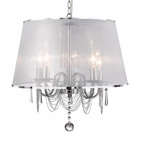 Venetian - 5 Light Chrome Pendant - White Voile Shade minimalist ceiling light