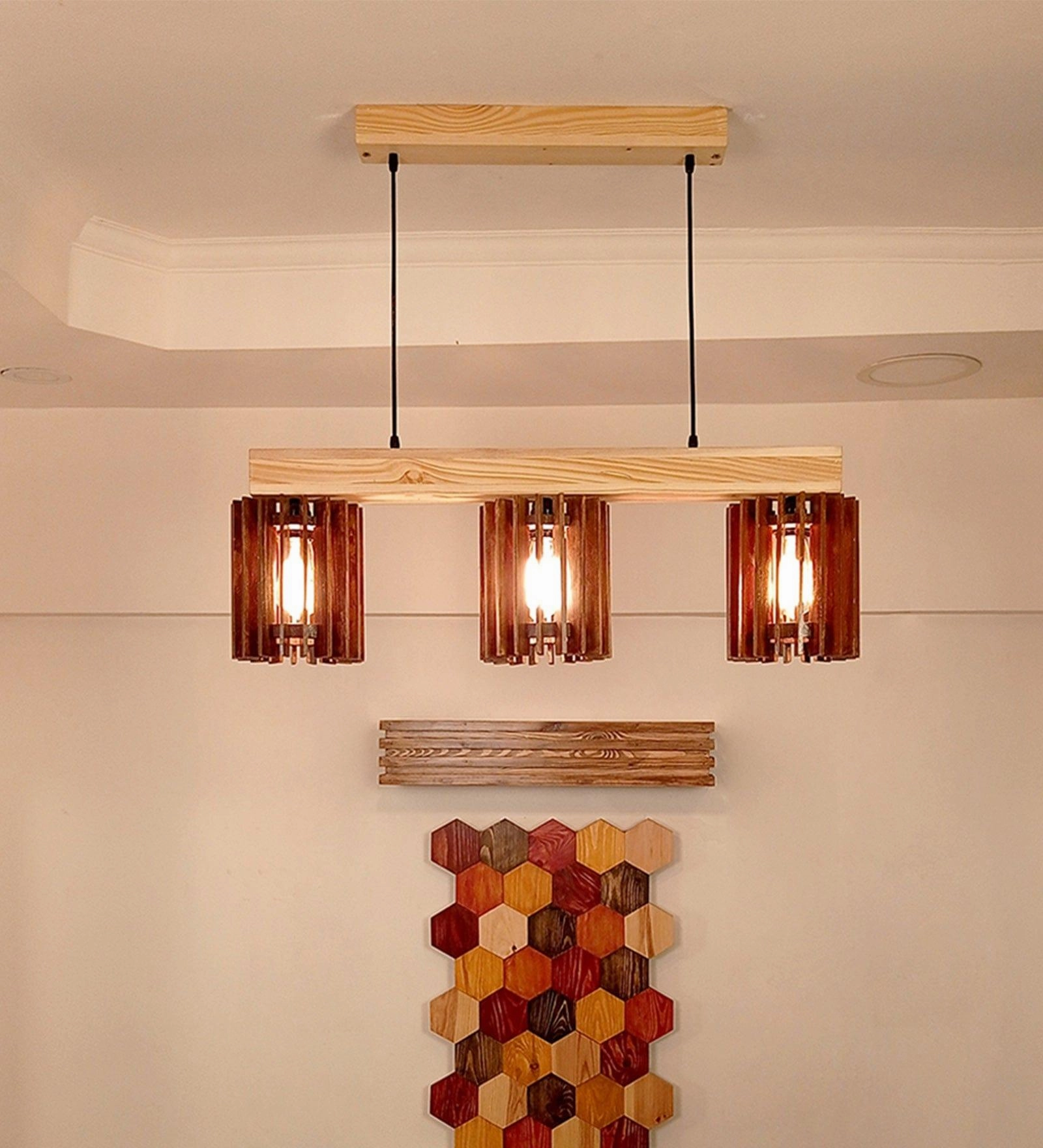 Ventus Brown & Beige Wooden Series Hanging Lamp (BULB NOT INCLUDED)