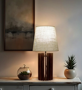 Ventus Brown Wooden Table Lamp with Yellow Printed Fabric Lampshade (BULB NOT INCLUDED) Louis Poulsen chandelier