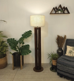 Ventus Wooden Floor Lamp with Premium Beige Fabric Lampshade (BULB NOT INCLUDED) garden LED light
