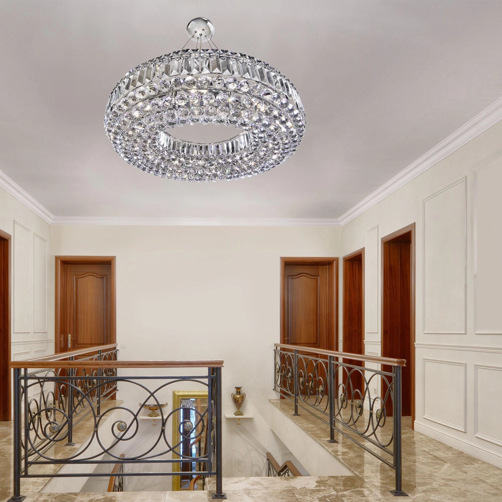 Vesuvius Circular 10 Light Chrome & Crystal Ceiling Pendant