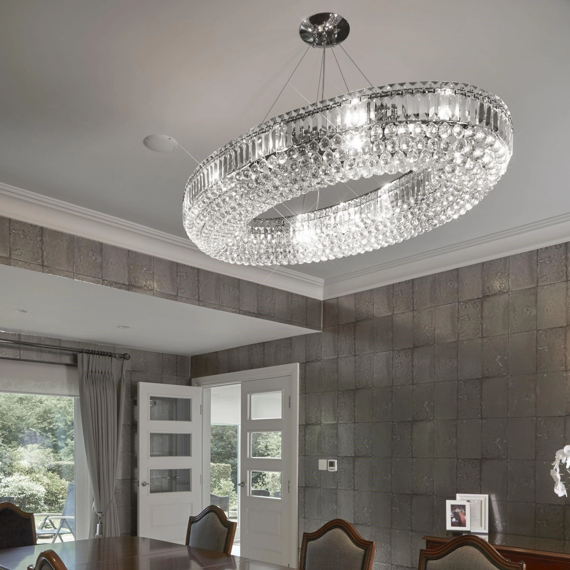 Vesuvius Oval 24 Light Chrome & Clear Crystal Pendant