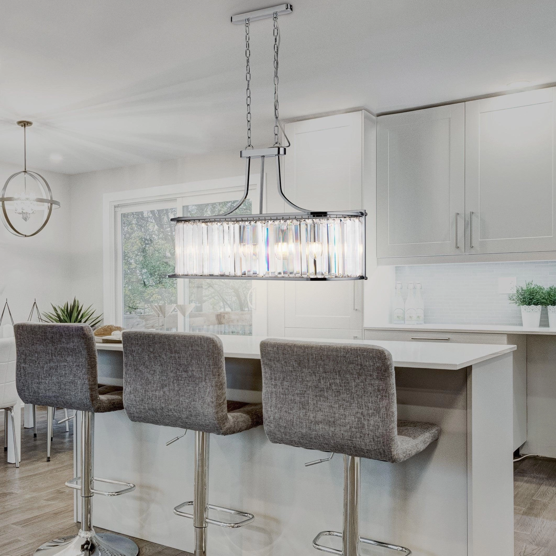 Victoria 5 Light Oval Chrome Ceiling Pendant - Crystal Glass