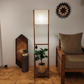 Victoria Wooden Floor Lamp with Brown Base and Jute Fabric Lampshade (BULB NOT INCLUDED) garden LED light